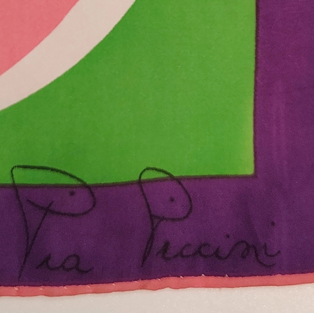 Pia Piccini Vintage Swirl Print Silk Scarf in Pink, Green & Purple - Picture 6 of 14